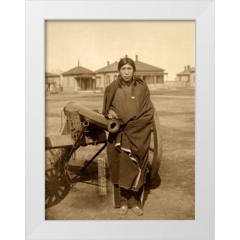 Oglala Sioux Plenty Horse Next to Cannon White Modern Wood Framed Art Print by Grabill, John C.H.