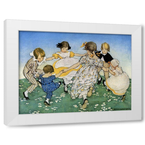 Girls in Circle - Ring Around the Rosie White Modern Wood Framed Art Print by Smith, Jesse Willcox