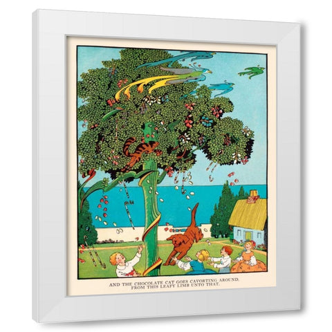 Cat Goes Cavorting White Modern Wood Framed Art Print by Field, Eugene