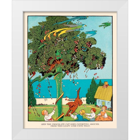 Cat Goes Cavorting White Modern Wood Framed Art Print by Field, Eugene