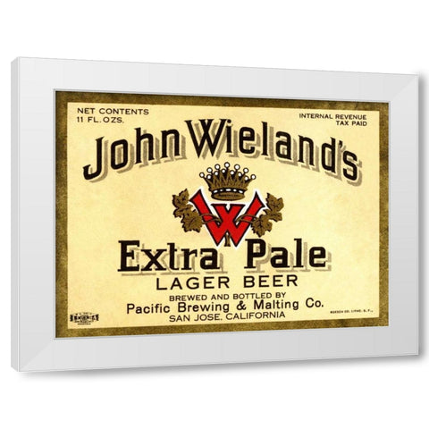 John Wielands Extra Pale Lager Beer White Modern Wood Framed Art Print by Vintage Booze Labels