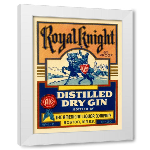 Royal Knight Distilled Dry Gin White Modern Wood Framed Art Print by Vintage Booze Labels