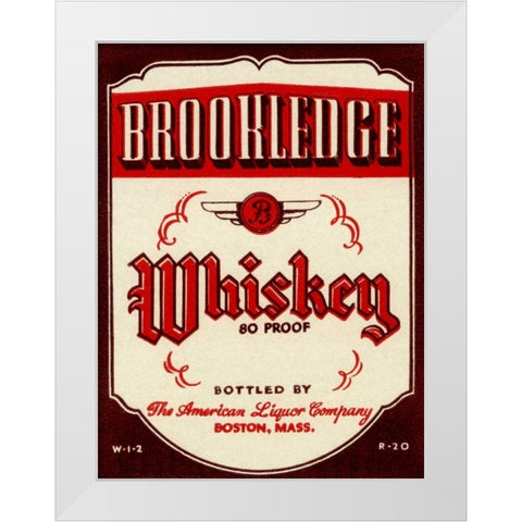 Brookledge Whiskey White Modern Wood Framed Art Print by Vintage Booze Labels