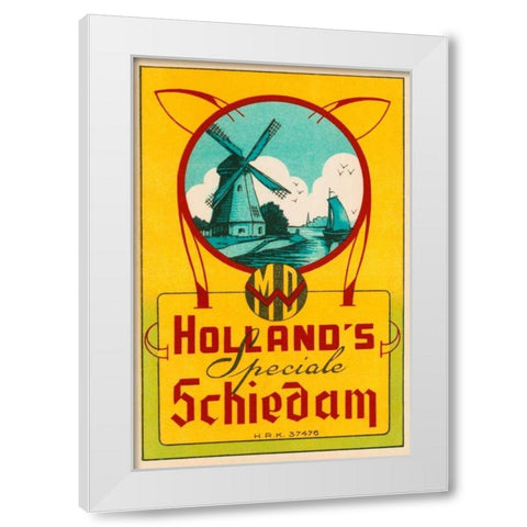 Hollands Speciale Schiedam White Modern Wood Framed Art Print by Vintage Booze Labels
