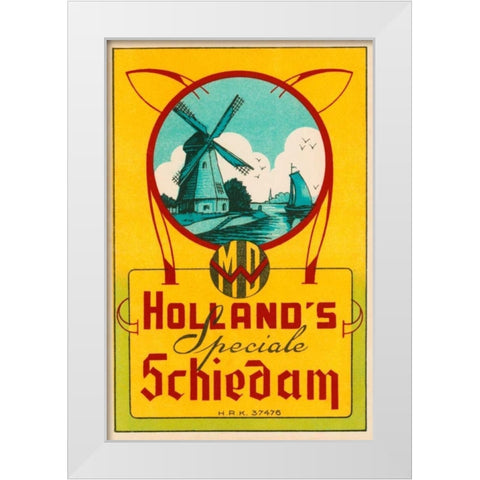 Hollands Speciale Schiedam White Modern Wood Framed Art Print by Vintage Booze Labels