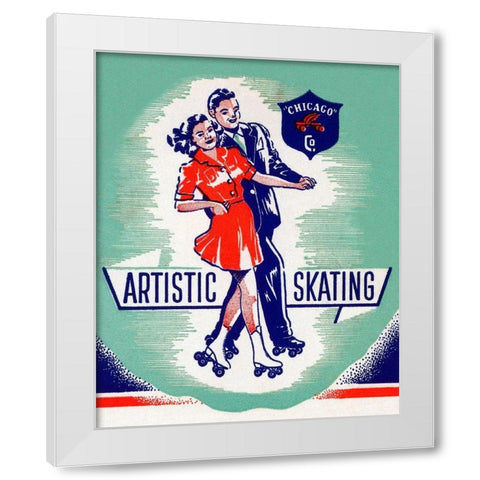 Artistic Skating Duo White Modern Wood Framed Art Print by Retrorollers