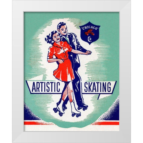 Artistic Skating Duo White Modern Wood Framed Art Print by Retrorollers