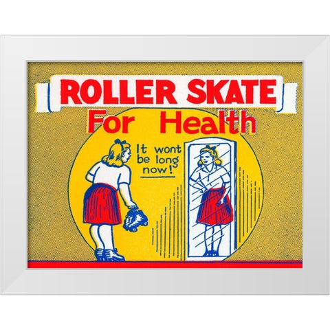 Roller Skate for Health White Modern Wood Framed Art Print by Retrorollers