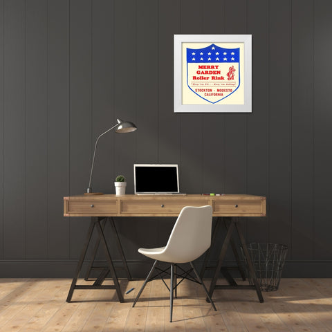 Merry Garden Roller Rink White Modern Wood Framed Art Print by Retrorollers