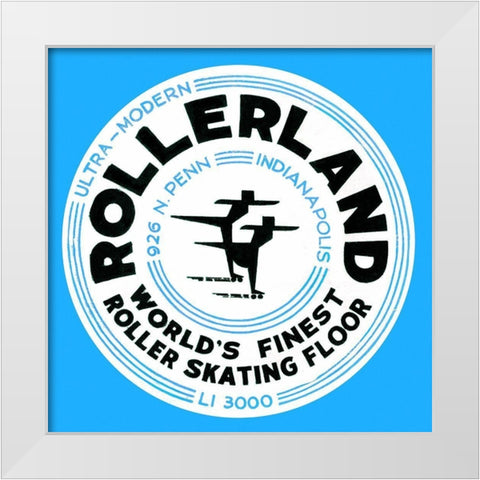 Rollerland Worlds Finest Roller Skating Floor White Modern Wood Framed Art Print by Retrorollers