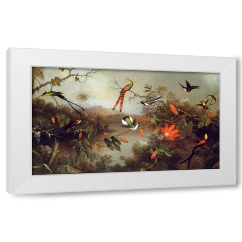 Tropical Landscape With Ten Hummingbirds White Modern Wood Framed Art Print by Heade, Martin Johnson