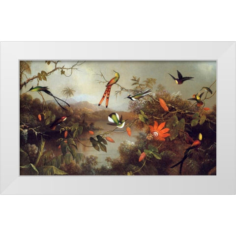 Tropical Landscape With Ten Hummingbirds White Modern Wood Framed Art Print by Heade, Martin Johnson