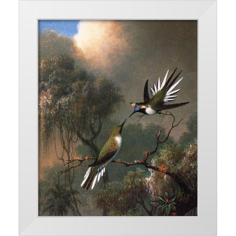 Two Sun Gems On A Branch White Modern Wood Framed Art Print by Heade, Martin Johnson