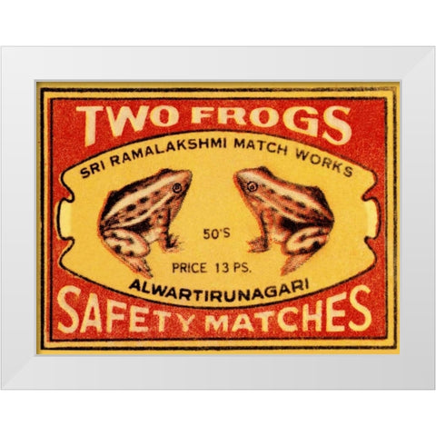 Two Frogs Safety Matches White Modern Wood Framed Art Print by Phillumenart