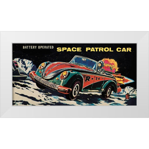 Battery Operated Space Patrol Car White Modern Wood Framed Art Print by Retrotrans