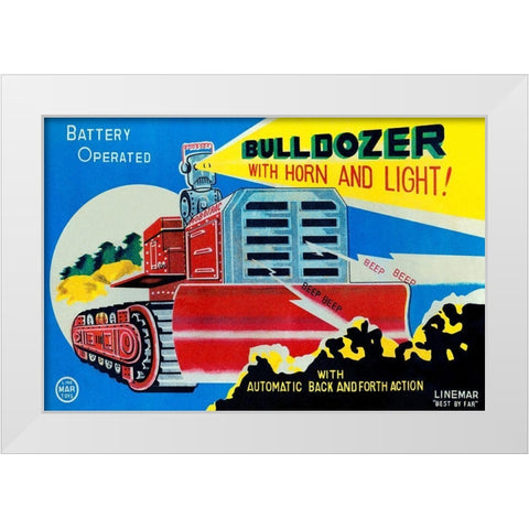 Battery Operated Bulldozer with Horn and Light White Modern Wood Framed Art Print by Retrotrans