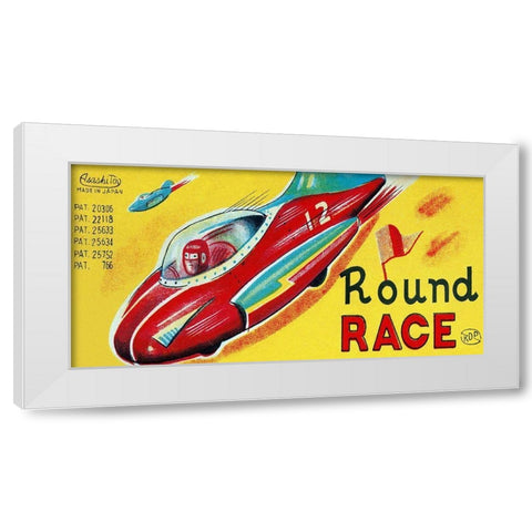 Round Race Rocket Car White Modern Wood Framed Art Print by Retrotrans
