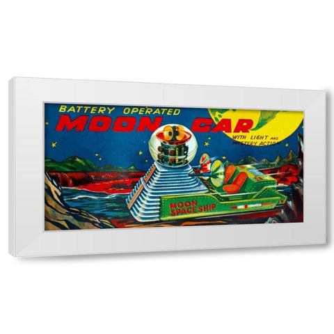 Moon Car White Modern Wood Framed Art Print by Retrotrans
