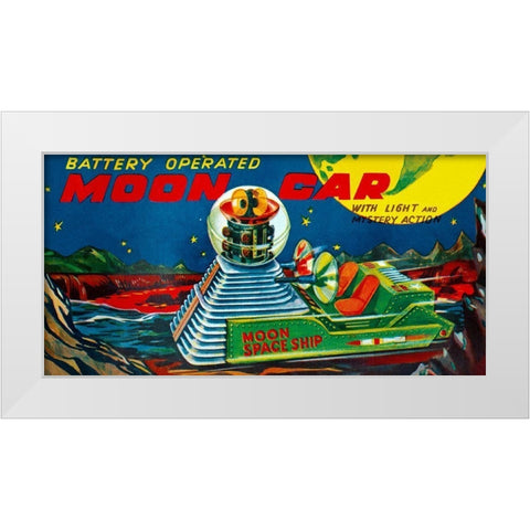 Moon Car White Modern Wood Framed Art Print by Retrotrans