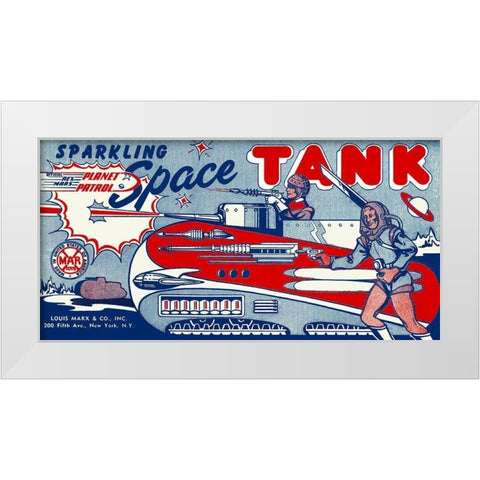 Planet Patrol Sparkling Space Tank White Modern Wood Framed Art Print by Retrotrans