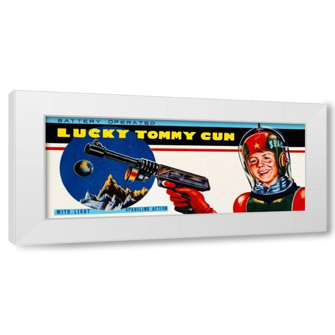 Lucky Tommy Gun White Modern Wood Framed Art Print by Retrogun