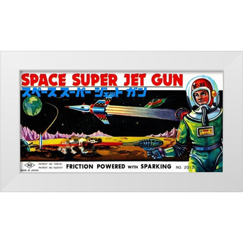 Space Super Jet Gun White Modern Wood Framed Art Print by Retrogun