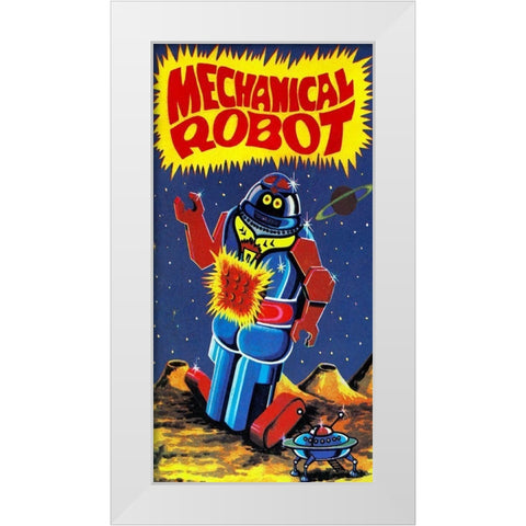 Mechanical Robot White Modern Wood Framed Art Print by Retrobot