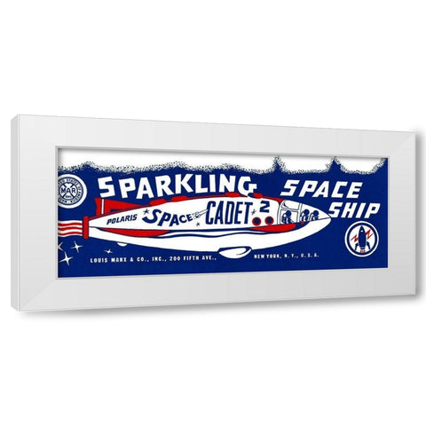 Space Cadet Sparkling Space Ship White Modern Wood Framed Art Print by Retrorocket