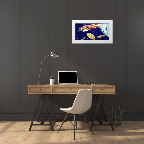 Mondrakete Sky-Rocket White Modern Wood Framed Art Print by Retrorocket