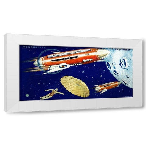 Mondrakete Sky-Rocket White Modern Wood Framed Art Print by Retrorocket