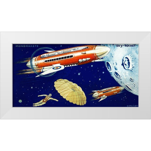 Mondrakete Sky-Rocket White Modern Wood Framed Art Print by Retrorocket
