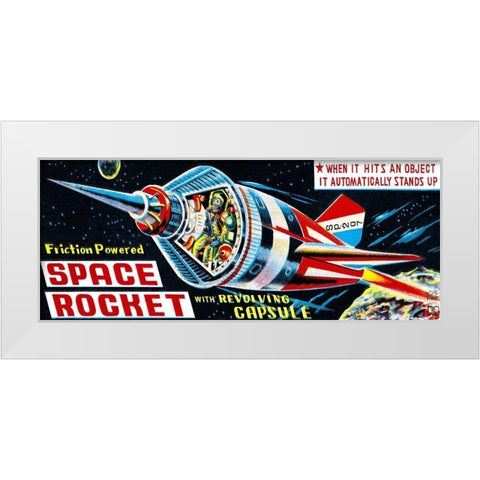 Space Rocket with Revolving Capsule White Modern Wood Framed Art Print by Retrorocket