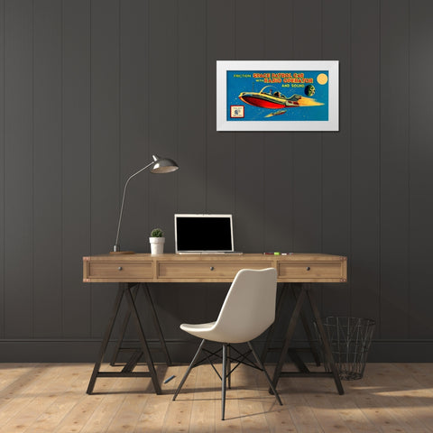 Space Patrol Car with Radio Operator White Modern Wood Framed Art Print by Retrorocket