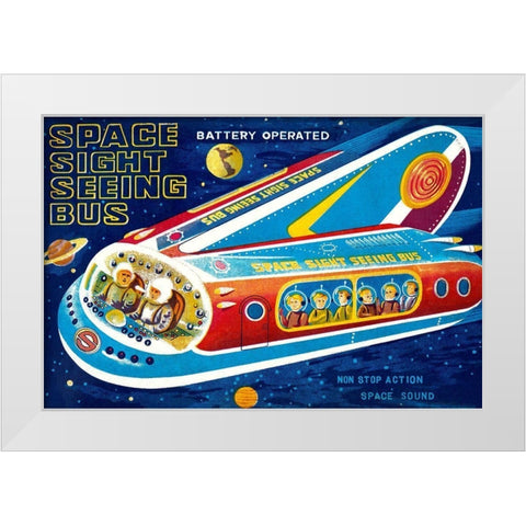 Space Sight Seeing Bus White Modern Wood Framed Art Print by Retrorocket