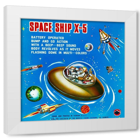 Space Ship X-5 White Modern Wood Framed Art Print by Retrorocket