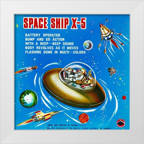 Space Ship X-5 White Modern Wood Framed Art Print by Retrorocket