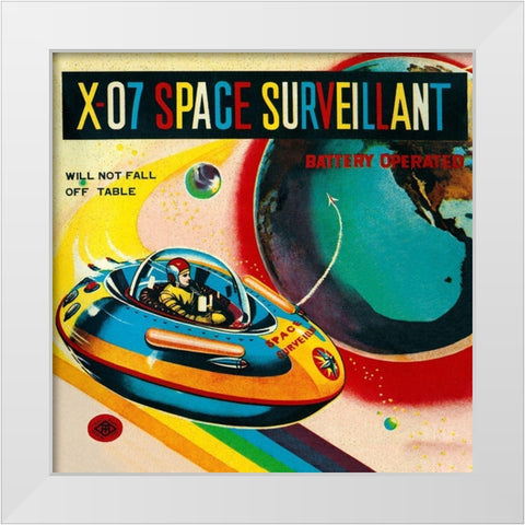 X-07 Space Surveillant I White Modern Wood Framed Art Print by Retrorocket
