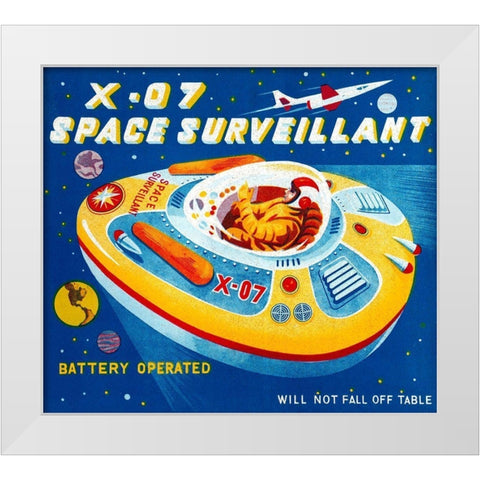 X-07 Space Surveillant II White Modern Wood Framed Art Print by Retrorocket