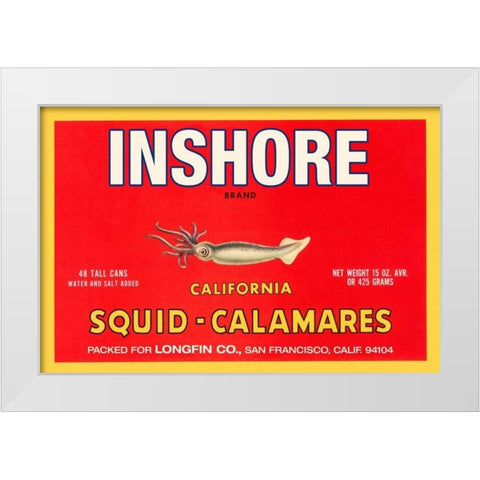 Inshore Brand Squid - Calamares White Modern Wood Framed Art Print by Retrolabel