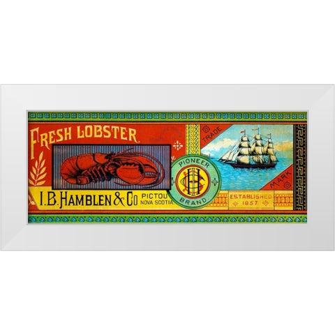 Pioneer Brand Fresh Lobster White Modern Wood Framed Art Print by Retrolabel