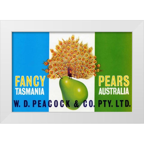Peacock Pears White Modern Wood Framed Art Print by Retrolabel