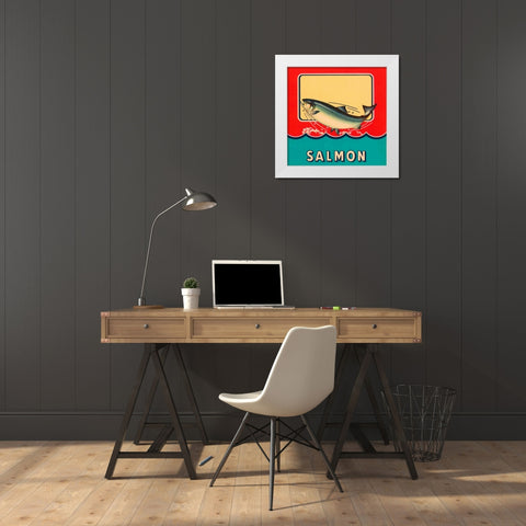 Salmon White Modern Wood Framed Art Print by Retrolabel