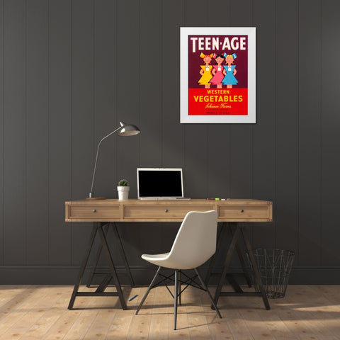 Teen - Age Western Vegetables White Modern Wood Framed Art Print by Retrolabel