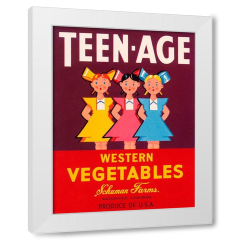 Teen - Age Western Vegetables White Modern Wood Framed Art Print by Retrolabel