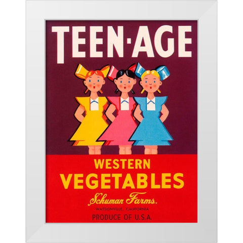 Teen - Age Western Vegetables White Modern Wood Framed Art Print by Retrolabel