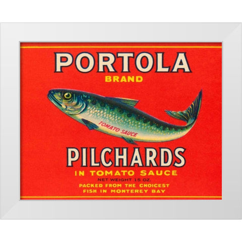 Portola Brand Pilchards White Modern Wood Framed Art Print by Retrolabel