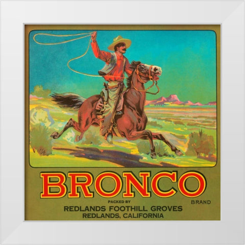 Bronco Brand Crate Label White Modern Wood Framed Art Print by Retrolabel