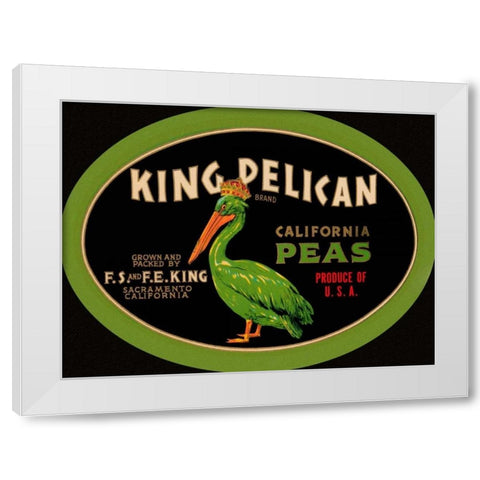 King Pelican California Peas White Modern Wood Framed Art Print by Retrolabel