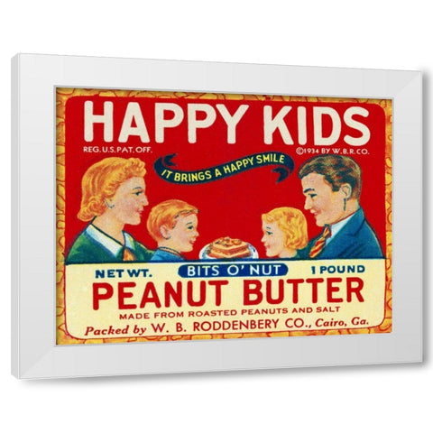 Happy Kids Bits o  Nut Peanut Butter White Modern Wood Framed Art Print by Retrolabel