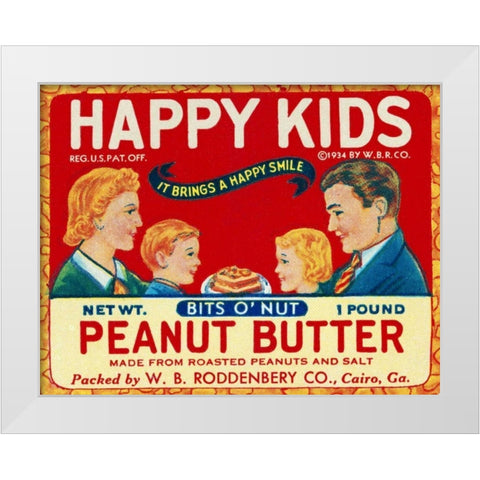 Happy Kids Bits o  Nut Peanut Butter White Modern Wood Framed Art Print by Retrolabel
